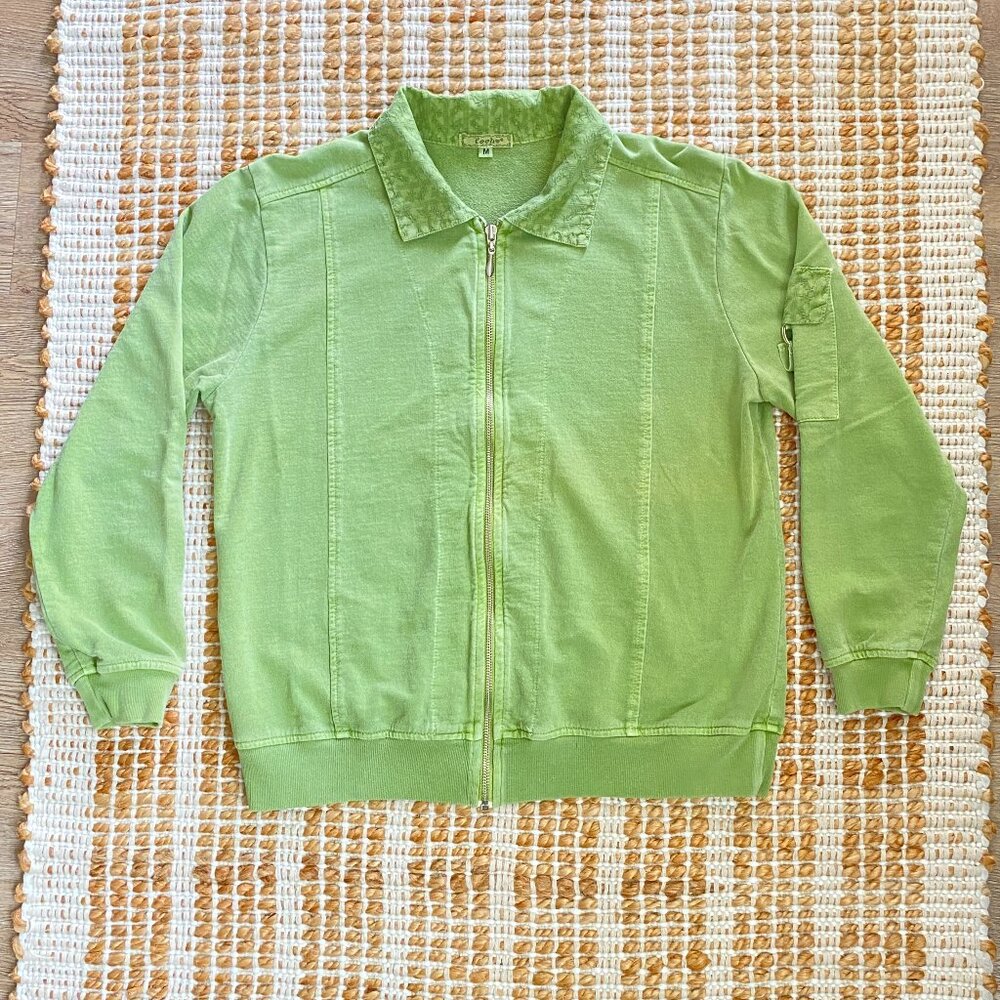 Vintage Focus Embroidered Zip-Up Jacket – Light Green – Size Medium
